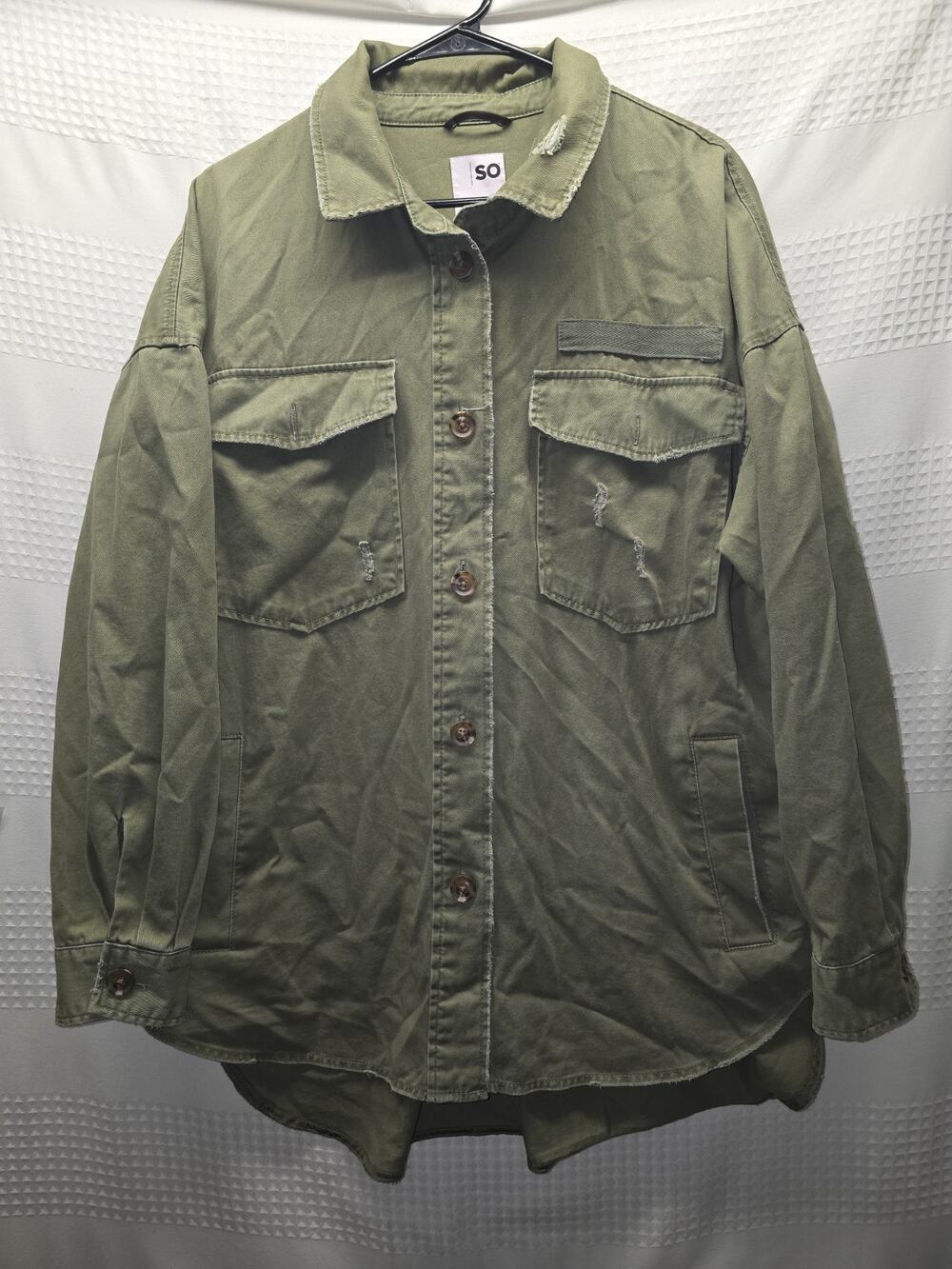 SO Washed Denim Shirt Jacket Womens Oversized Large Green 8431 - Picture 1 of 7
